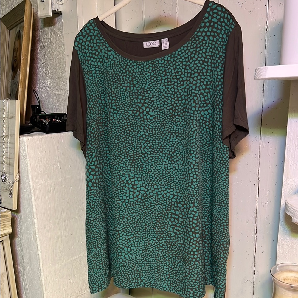 LOGO by Lori Goldstein Green Short Sleeve Boxy Tunic